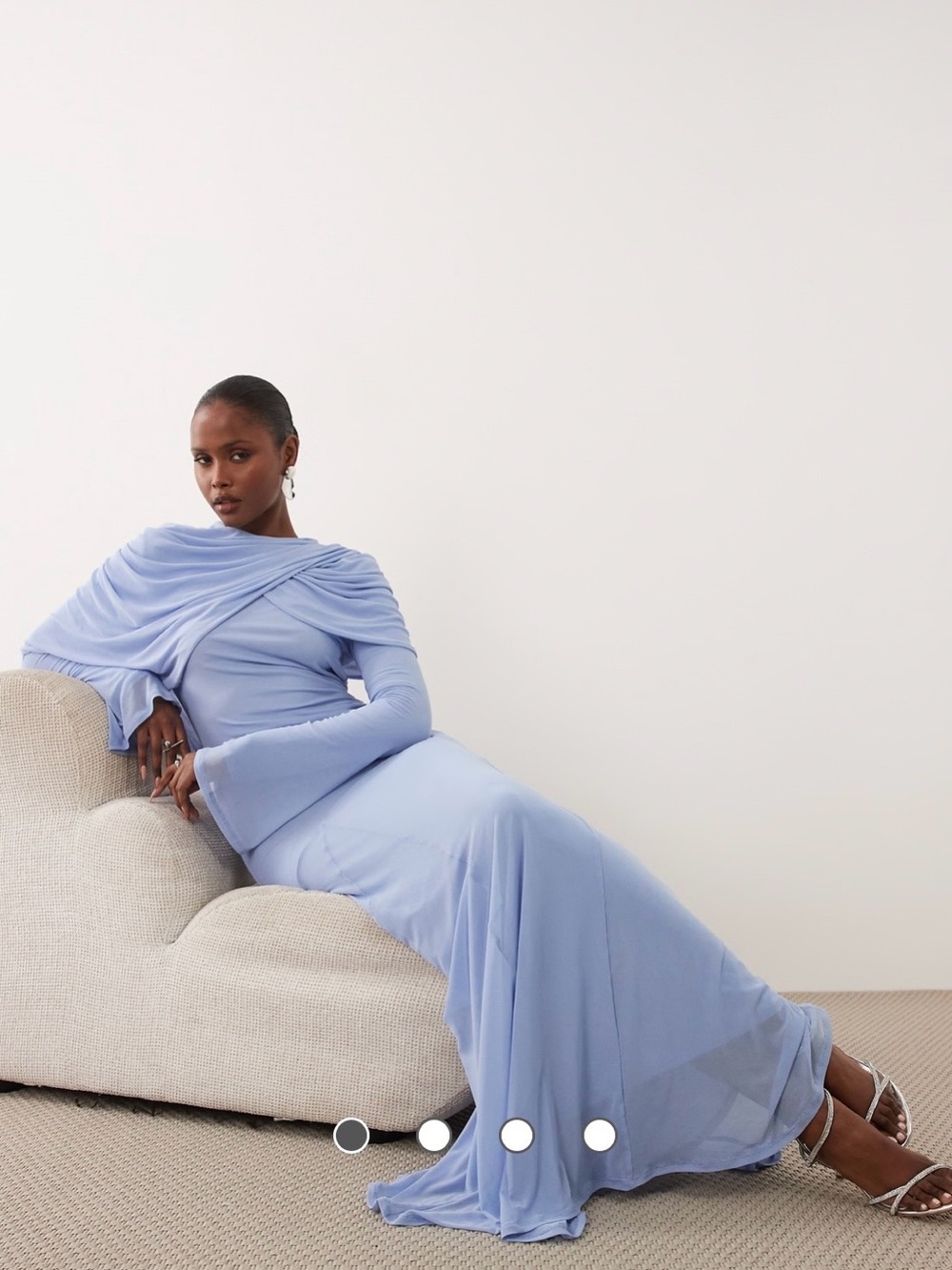 ASOS Pale Blue Draped Long Sleeve Evening Gown
